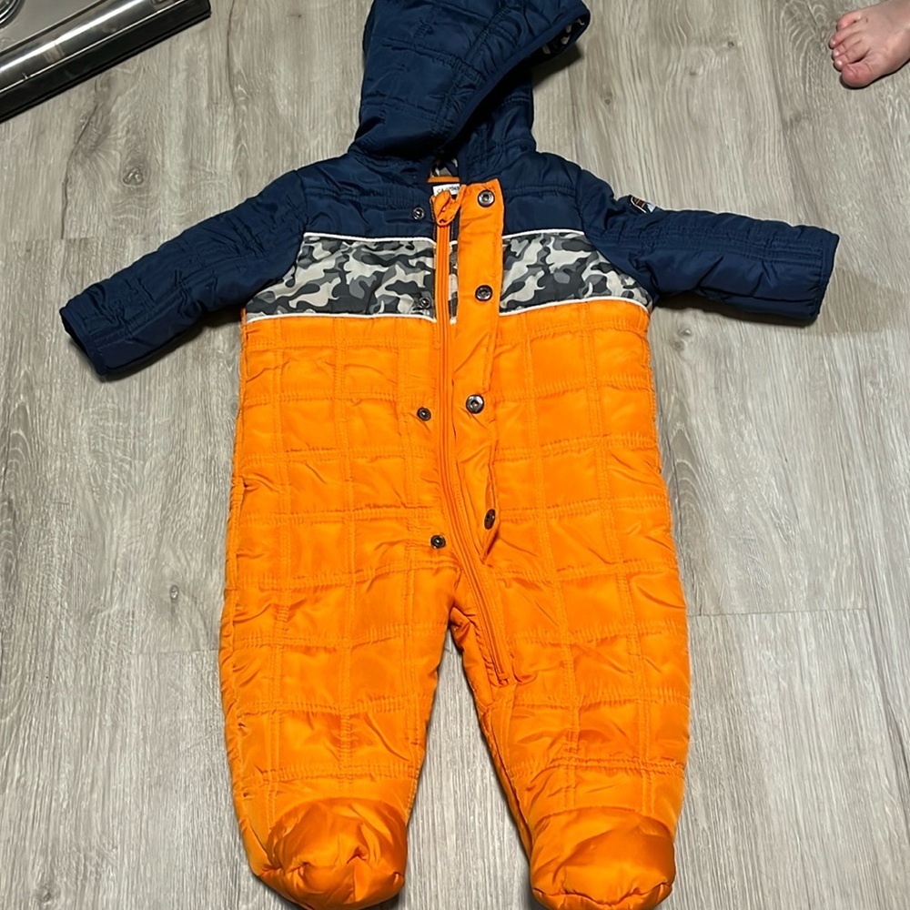 Weatherproof kids orange and navy blue snowsuit